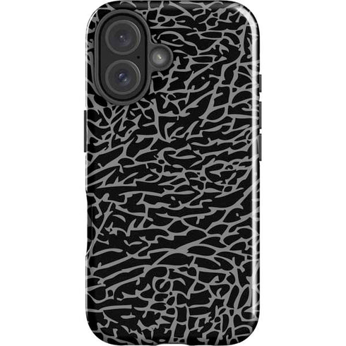 Elephant Print Black iPhone 16 Plus Impact Case